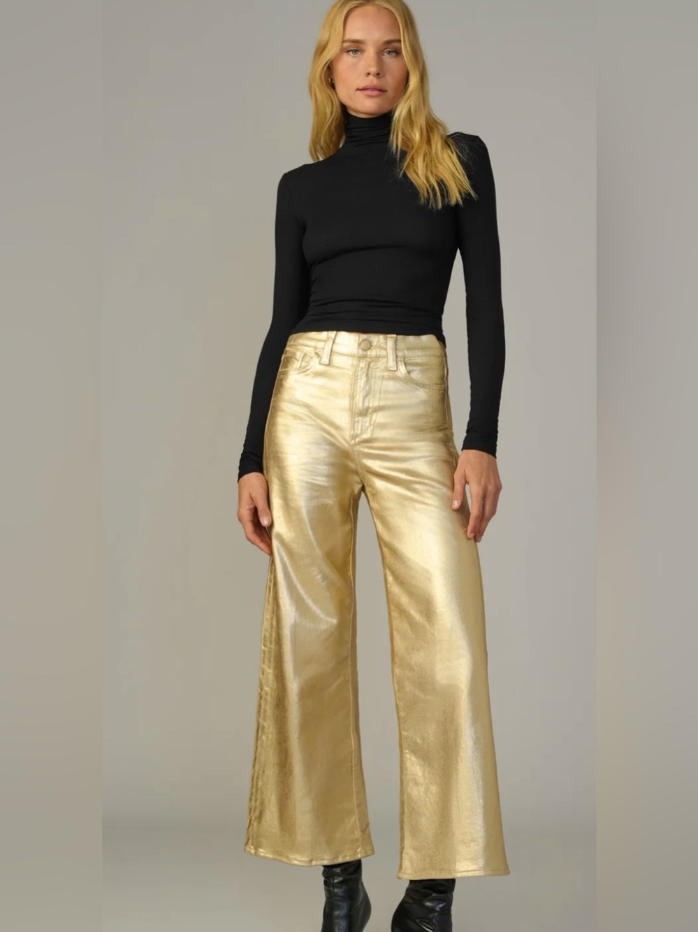 Joe's The Mia Gold Coated High Rise Wide Ankle Metallic Wide Leg Pants Size 25